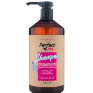 شامپو ترمیم کننده پرفکت لاین حاوی پروتئین و کلاژن فاقد سولفات مناسب انواع مو حجم 1000 میلی لیتر